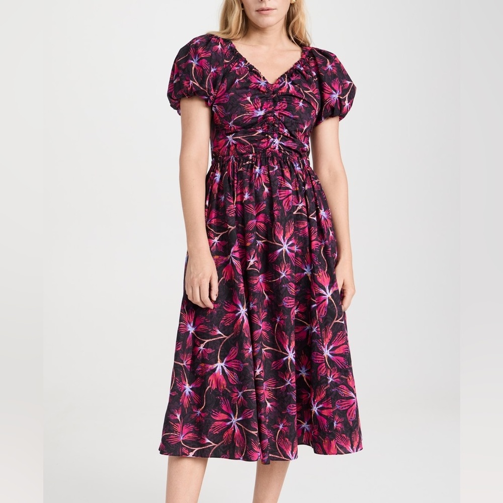 Cecile Dress from Ulla Johnson - Size 16 / XXL (Black/Pink Floral Midi Dress)
